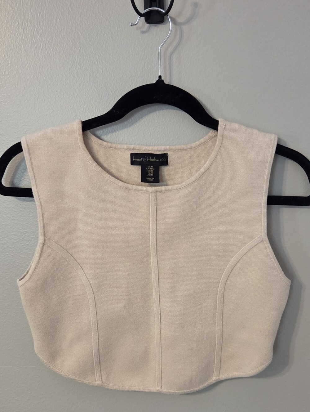 House of Harlow 1960 Women's Tan Cream Corsette Retro Boho Sculpt Crop Top Sz M - Picture 3 of 6